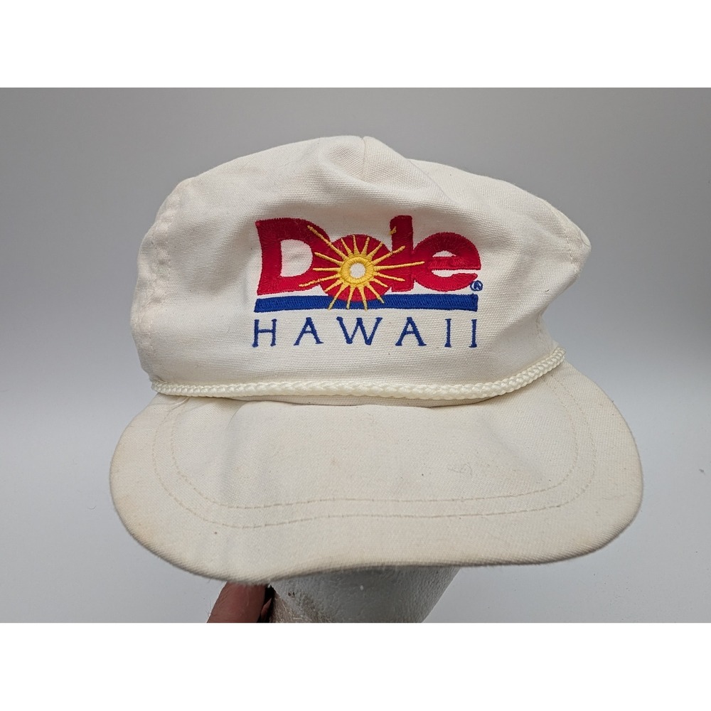 Vintage Dole Hawaii Hat White Canvas Rope Snapback Cap Made in USA Adjustable